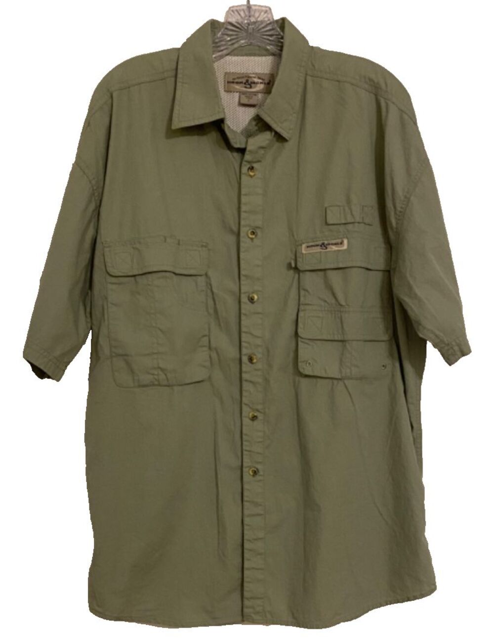 Hook & Tackle Hi-Tech Fishing Shirt~Mens L Large~Olive Green~Vented~Boy Scouts